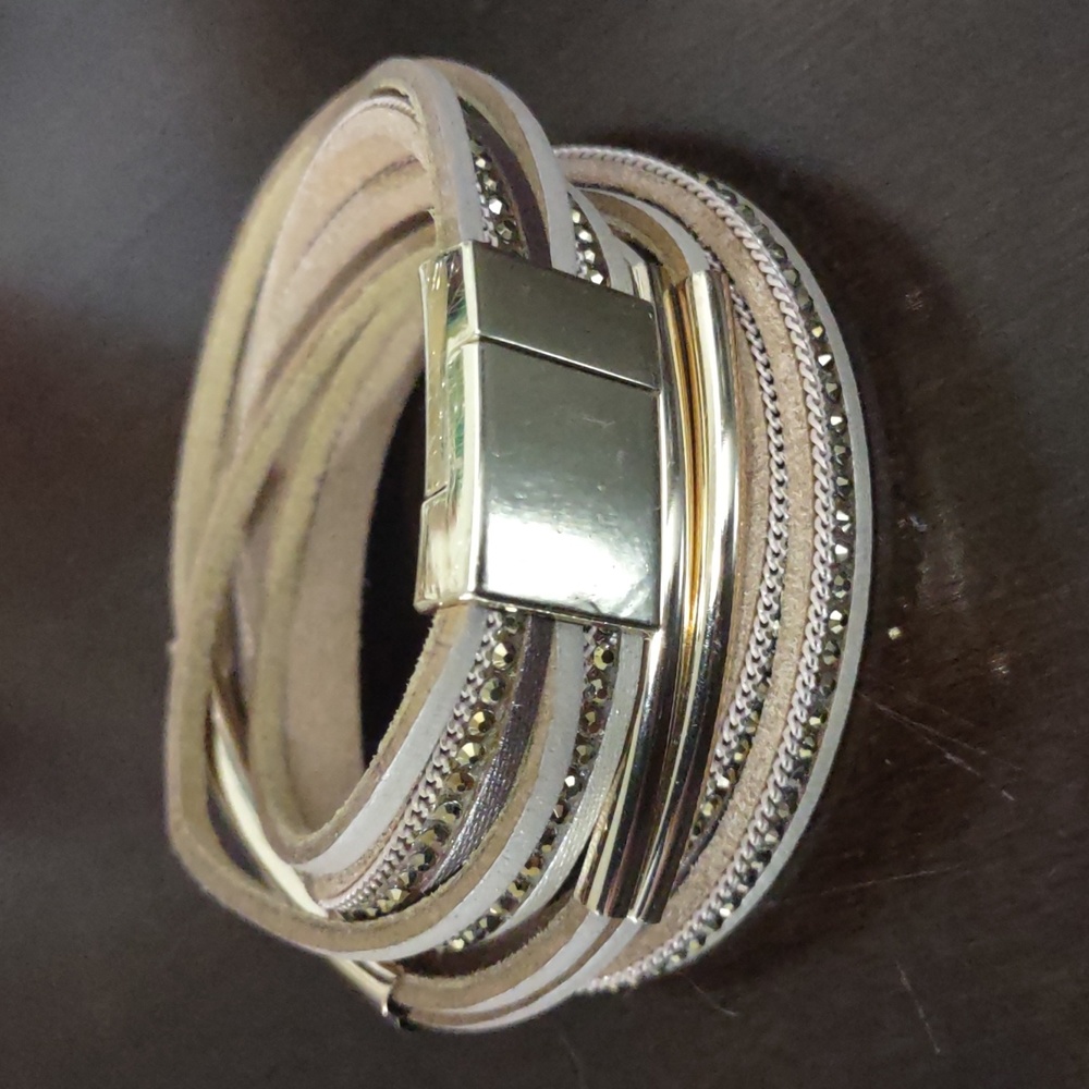 Women's Gold and Cream Colors, Leather Wrap Cuff Bracelet